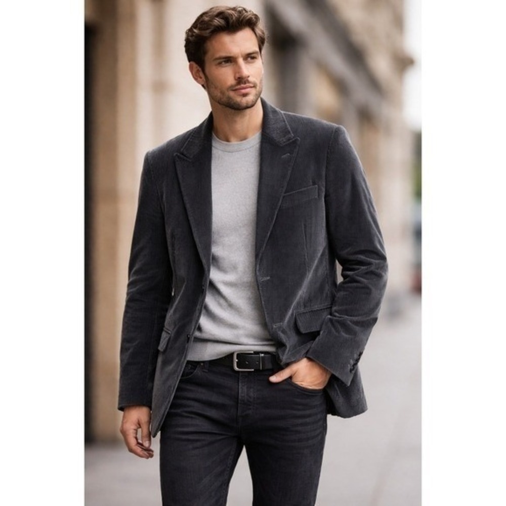 MBX Mens Medium Corduroy Blazer Grey Pinstripe Sport Coat Medium RN 75670